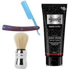Небезпечна бритва/шавета розкладна Straight Razor + помазок Proraso + крем для гоління Wilkinson Sword Barber's Style Shave Cream