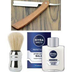 Небезпечна бритва/шавета розкладна Straight Razor + помазок&nbsp;Proraso + бальзам після гоління Nivea Men Protect & Care 100 мл