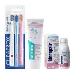Набір зубних щіток Curaprox CS 5460/3 + зубна паста ELMEX Sensitive Professional Repair&Prevent + ополіскувач BIOREPAIR PLUS