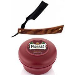 Небезпечна бритва/шавета розкладна Straight Razor + мило для гоління Proraso для жорсткої щетини з сандаловим маслом 150 мл