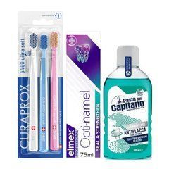 Зубные щетки Curaprox CS 5460/3 + паста Elmex Opti-Namel + ополаскиватель PASTA DEL CAPITANO Con Antibatteriсо