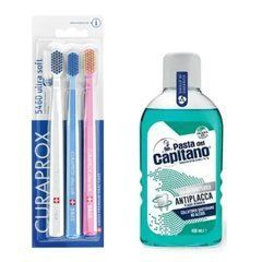 Набір зубних щіток Curaprox CS 5460/3 Ultra Soft d 0,10 мм (3 шт.) + ополіскувач PASTA DEL CAPITANO Con Antibatteriсо