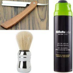Небезпечна бритва/шавета розкладна Straight Razor + помазок Proraso професійний + гель для гоління Gillette Labs Gel 198 мл