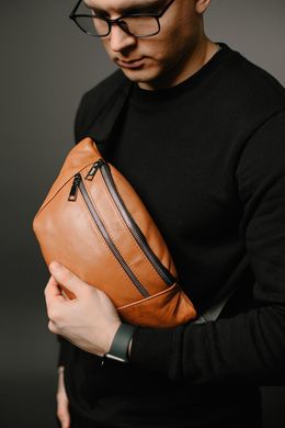 Чоловіча сумка-бананка на пояс з натуральної шкіри ST005 (світло-коричнева)