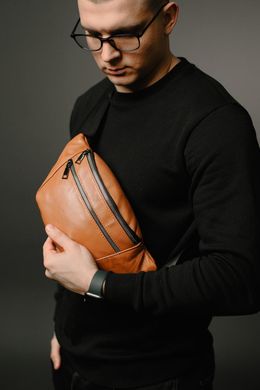 Чоловіча сумка-бананка на пояс з натуральної шкіри ST005 (світло-коричнева)