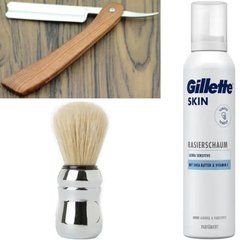 Небезпечна бритва/шавета розкладна Straight Razor + помазок&nbsp;Proraso + піна для гоління Gillette Skin Ultra Sensitive