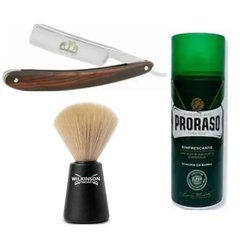 Небезпечна бритва Straight Razor + помазок для гоління Wilkinson Sword + піна для гоління Proraso тонізуюча евкаліпт і ментол