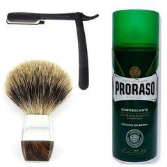 Одноразова небезпечна бритва Gillette Premium Platinum Blades + помазок борсук + піна для гоління Proraso тонізуюча 400 мл