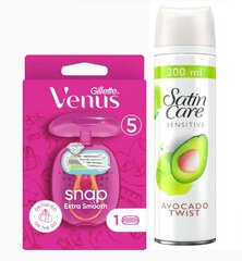 Женский станок Gillette Venus Snap Extra Smooth с футляром + гель Gillette Satin Care Gel Avocado 200 мл