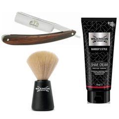 Небезпечна бритва Straight Razor + помазок для гоління Wilkinson Sword + крем для гоління Wilkinson Sword Barber's Style Shave