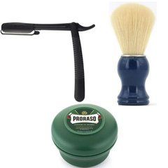 Одноразова небезпечна бритва Gillette Premium Platinum Blades + помазок SHIMA борсук + мило для гоління Proraso Rinfrescante