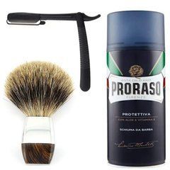 Одноразова небезпечна бритва Gillette Premium Platinum Blades + помазок борсук + піна для гоління Proraso з екстрактом алое