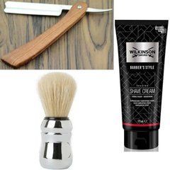 Небезпечна бритва/шавета розкладна Straight Razor + помазок Proraso + крем для гоління Wilkinson Sword Barber's Style Shave Cream