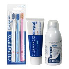 Набір зубних щіток Curaprox CS 5460/3 Ultra Soft + паста Curaprox Enzycal 950ppmF + ополіскувач BIOREPAIR відновлення емалі