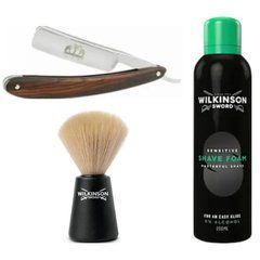 Небезпечна бритва Straight Razor + помазок для гоління Wilkinson Sword + піна для гоління Wilkinson Sword Shaving Foam Sensitive