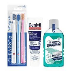 Зубные щетки Curaprox CS 5460/3 Ultra Soft + паста Denivit Anti-Stain + ополаскиватель PASTA DEL CAPITANO