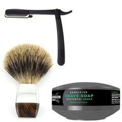 Одноразова небезпечна бритва Gillette Premium Platinum Blades + помазок борсук + мило для гоління Wilkinson Sword
