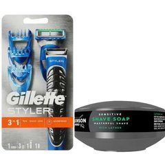 Подарунковий набір Gillette Fusion ProGlide Styler (1 касета + 3 насадки) + мило для гоління Wilkinson Sword для чутливої шкіри