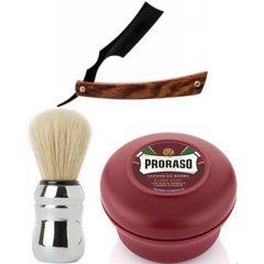 Небезпечна бритва/шавета розкладна Straight Razor + помазок Proraso + мило для гоління Proraso для жорсткої щетини з маслом