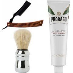 Небезпечна бритва/шавета розкладна Straight Razor + помазок Proraso + крем для гоління Proraso для чутливої шкіри