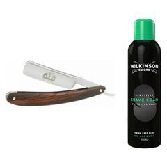 Небезпечна бритва/шавета розкладна Straight Razor + Піна для гоління Wilkinson Sword Shaving Foam Sensitive для чутливої ​​шкіри