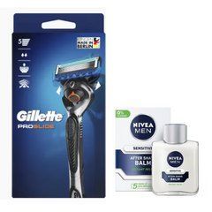 Станок для гоління Gillette Fusion ProGlide (2 картриджі) Flexball + Nivea Men Sensitive бальзам після гоління 100 мл