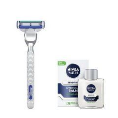 Станок для гоління Gillette Mach3 Turbo (1 картридж) + Nivea Men Sensitive бальзам після гоління 100 мл
