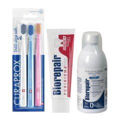 Набір зубних щіток Curaprox CS 5460/3 Ultra Soft + паста Biorepair PERIBIOMA + ополіскувач BIOREPAIR відновлення емалі