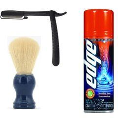 Одноразова небезпечна бритва Gillette Premium Platinum Blades + помазок SHIMA борсук синій + гель для гоління Wilkinson Sword EDGE