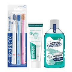 Набір зубних щіток Curaprox CS 5460/3 + паста Elmex Sensitive Professional + ополіскувач PASTA DEL CAPITANO Con Antibatteriсо
