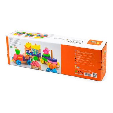 Деревянная каталка-поезд Viga Toys Красочные кубики (50089)