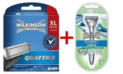 Набор кассет Wilkinson Quattro XL pack, 6 шт плюс станок для бритья Quattro Titanium Sesitive 01105