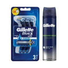 Набір Gillette Blue 3 Plus Comfort (3 шт) + Піна Gillette Refreshing Breeze 250 мл