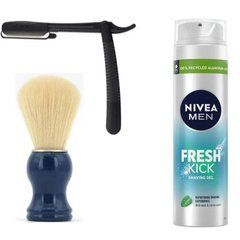 Одноразова небезпечна бритва Gillette Platinum Premium Platinum Blades + помазок SHIMA борсук + гель для гоління Nivea Men Fresh
