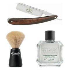 Небезпечна бритва Straight Razor + помазок для гоління Wilkinson Sword + бальзам після гоління Proraso Green 100 мл