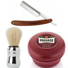 Опасная бритва/шаветта раскладная StraightRazor + помазок Proraso + мыло&nbsp;для бритья Proraso для жесткой щетины