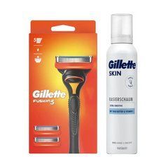 Станок для гоління Gillette Fusion 5 (3 касети) + Gillette Skin Ultra Sensitive Піна для гоління для надчутливої шкіри 240 г